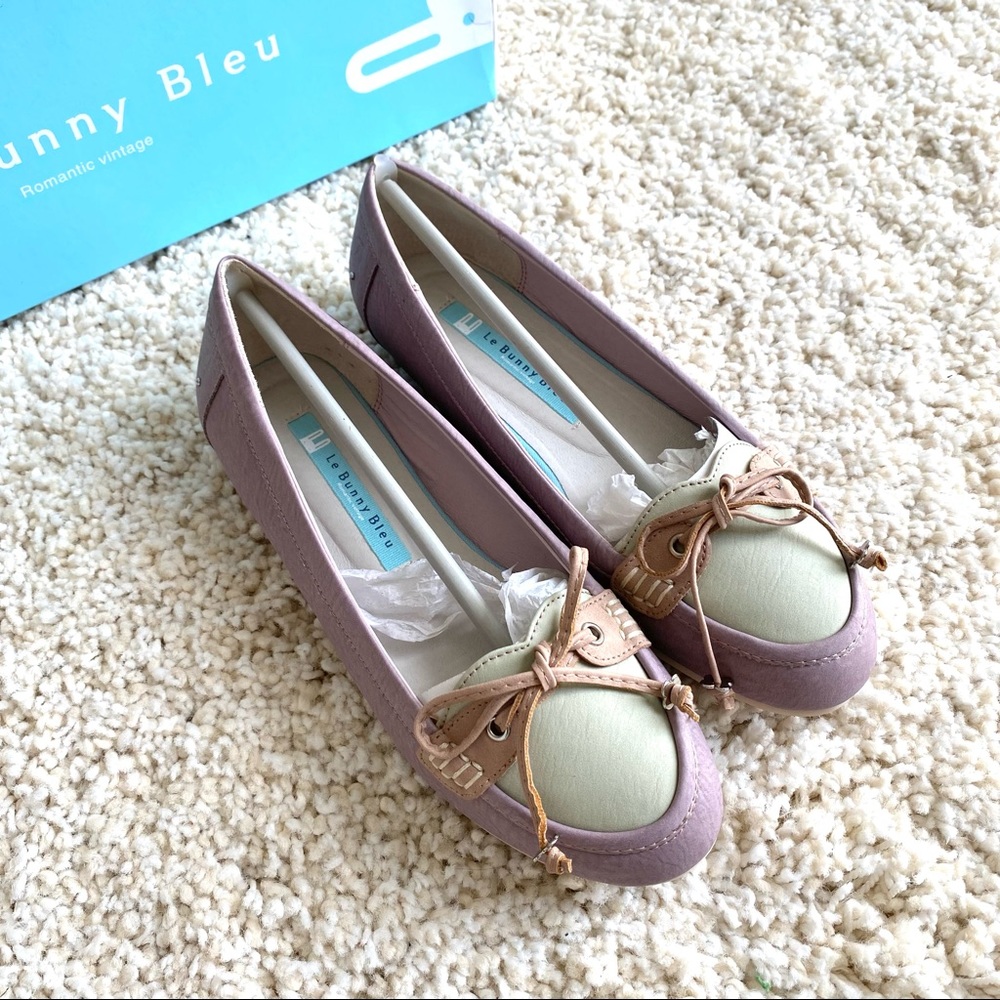 Le Bunny Bleu Purple & Tan Spring moccasin